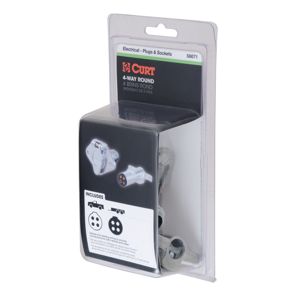 CURT 58671 4-Way Round Connector Plug & Socket (Packaged)