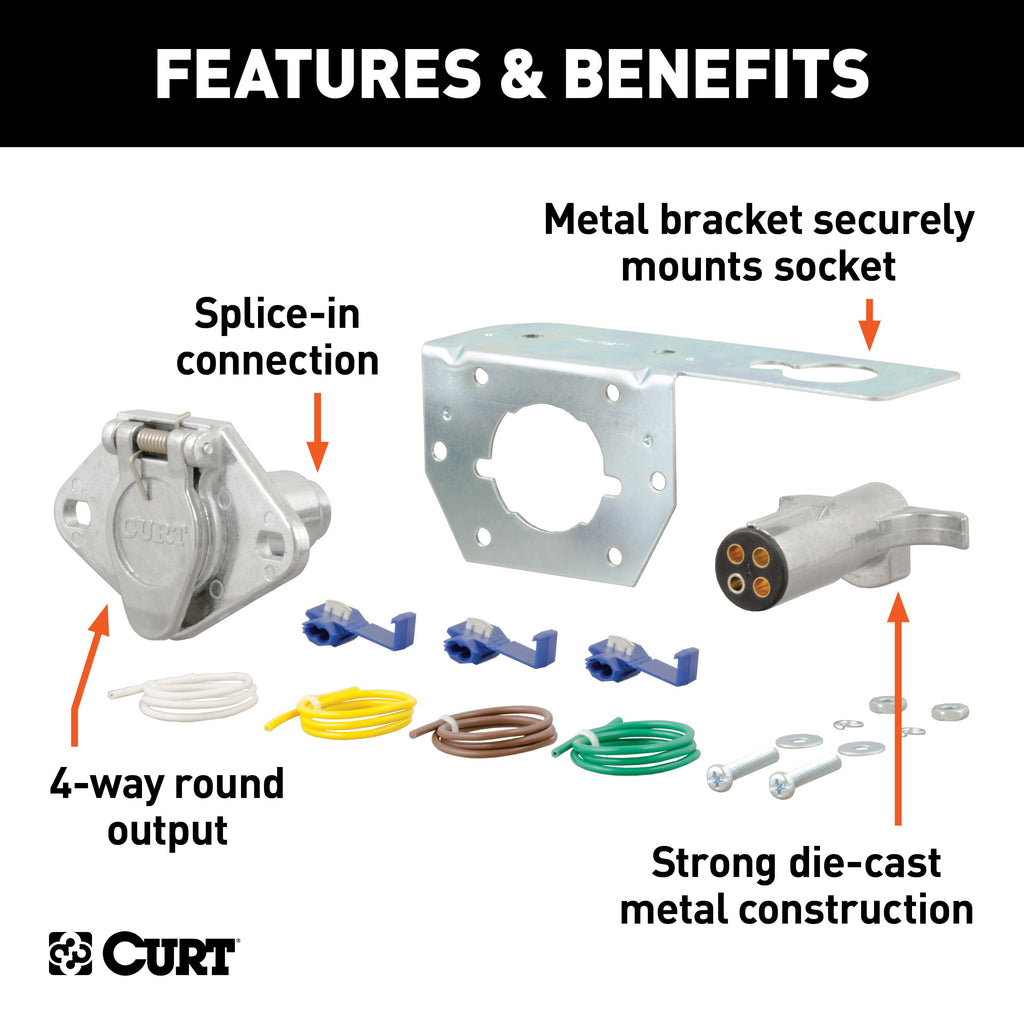 CURT 58677 4-Way Round Connector Plug & Socket with Hardware (Packaged)
