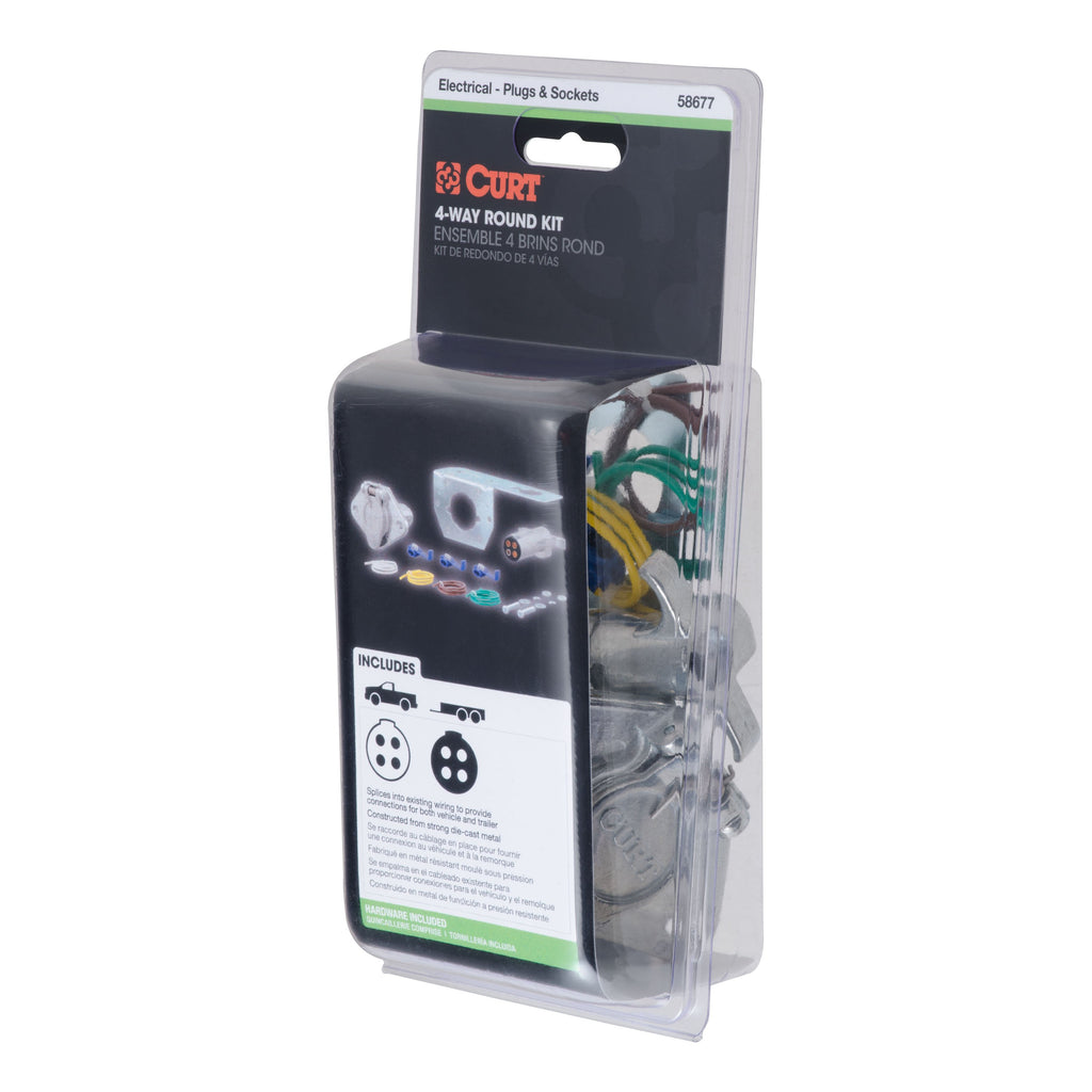 CURT 58677 4-Way Round Connector Plug & Socket with Hardware (Packaged)