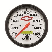 Load image into Gallery viewer, AutoMeter 5889-00406 GAUGE, SPEEDOMETER, 5", 160MPH, ELEC. PROGRAMMABLE, CHEVY RED BOWTIE, WHITE