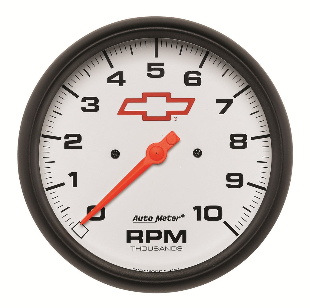 AutoMeter 5898-00406 GAUGE, TACHOMETER, 5", 10K RPM, IN-DASH, CHEVY RED BOWTIE, WHITE