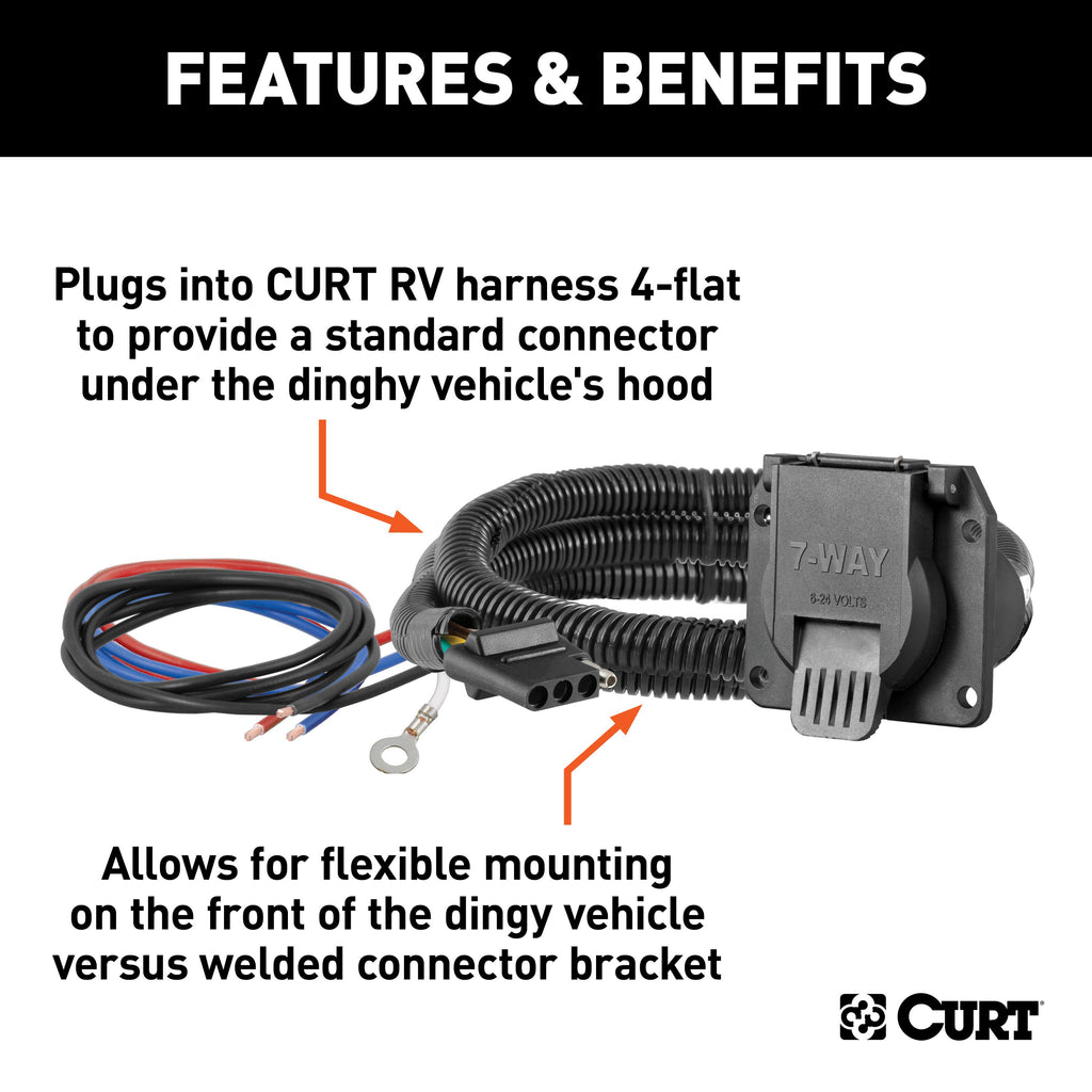 CURT 58980 Dinghy Towing Electrical Adapter (4-Way Flat Vehicle to 7-Way RV Blade)