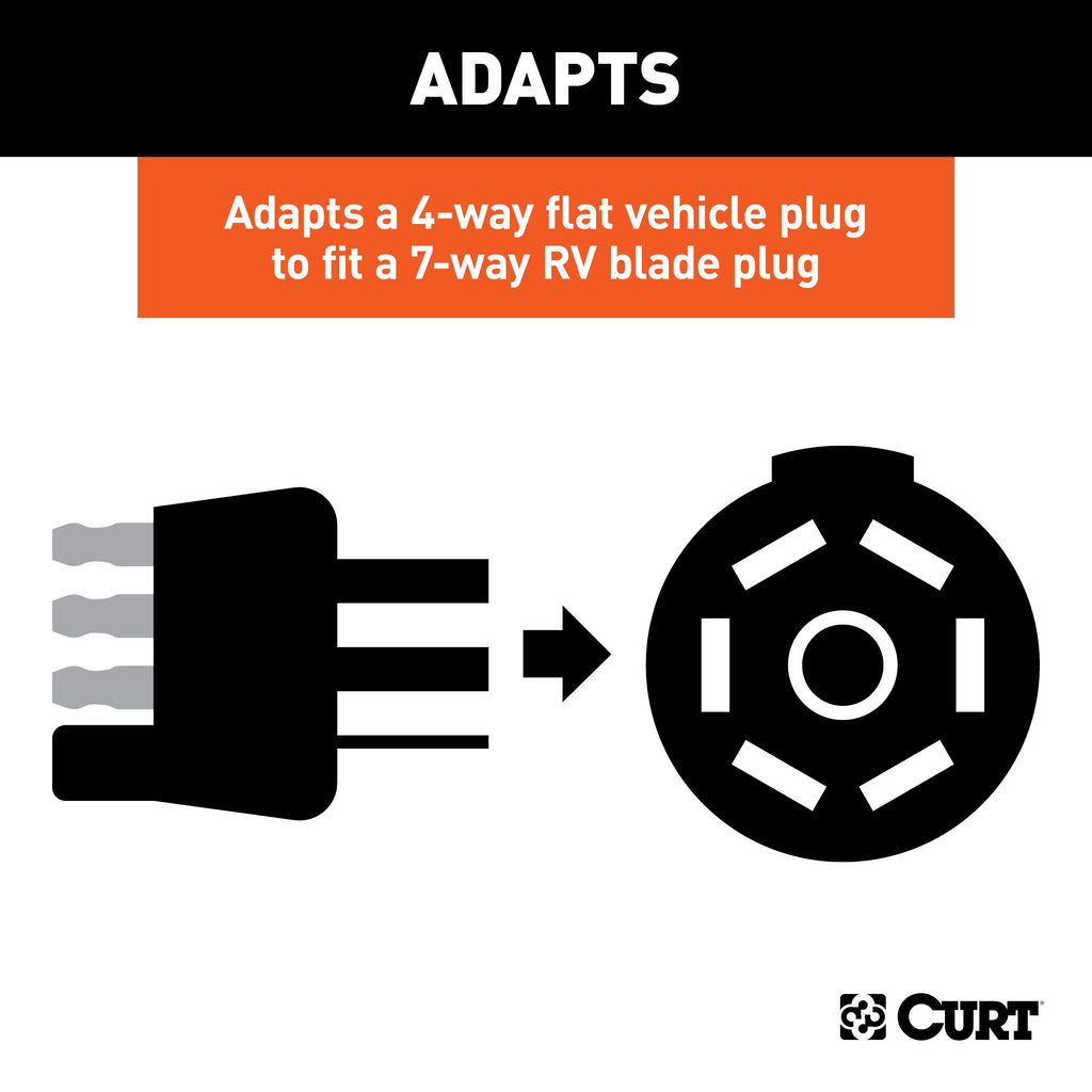 CURT 58980 Dinghy Towing Electrical Adapter (4-Way Flat Vehicle to 7-Way RV Blade)