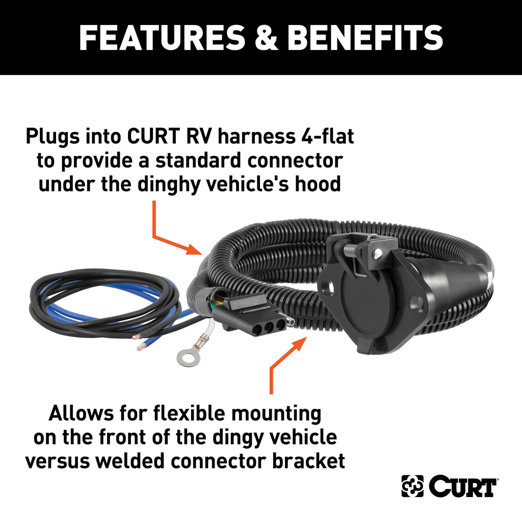 CURT 58981 Dinghy Towing Electrical Adapter (4-Way Flat Vehicle to 6-Way Round)