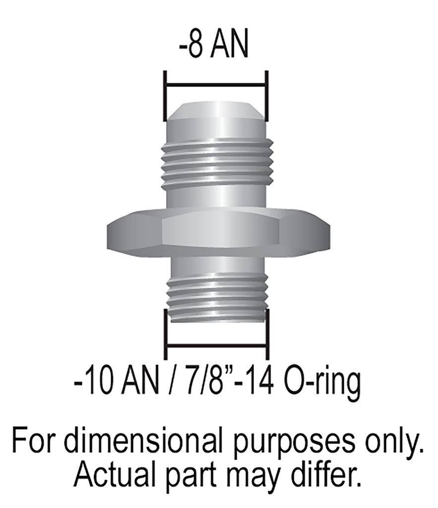 Derale 59008 Aluminum Cooler/Adapter Fitting -8AN x -10AN O-ring, Bright Anodized
