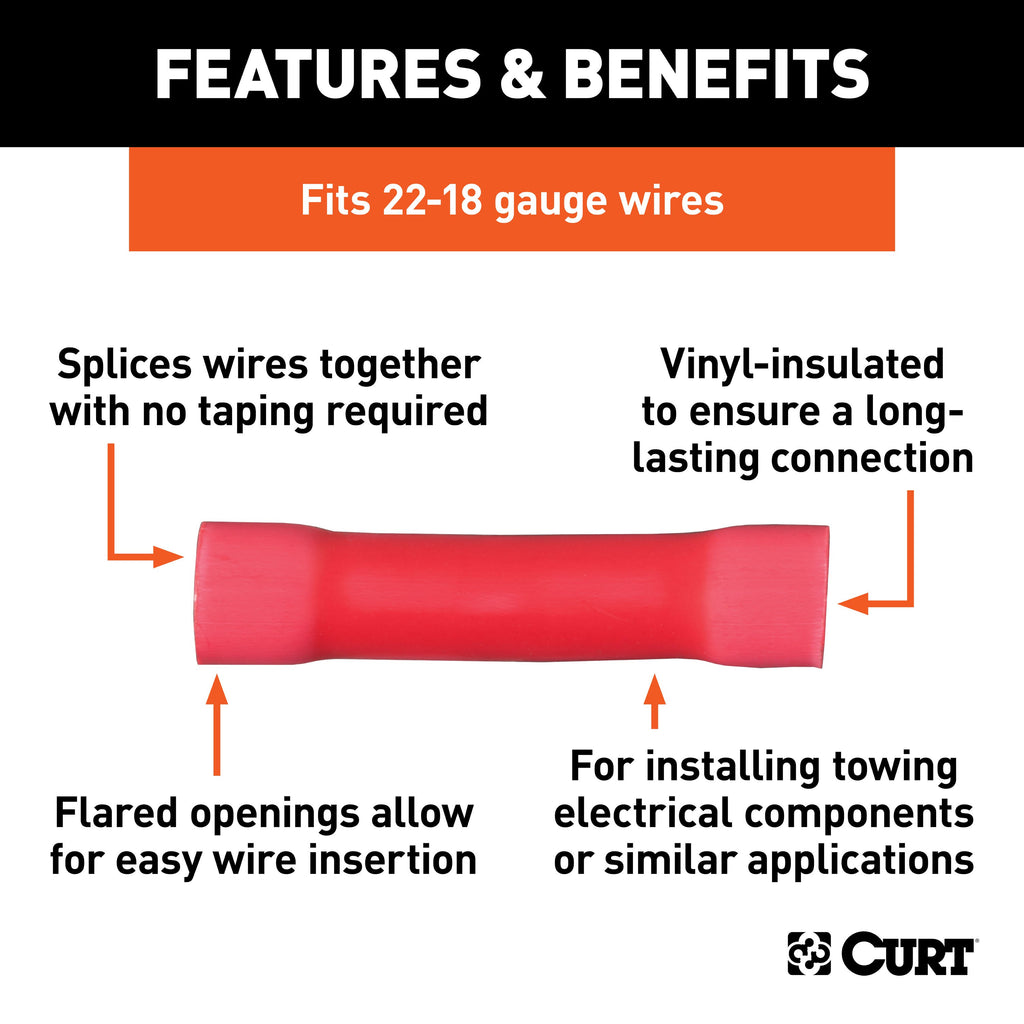 CURT 59421 Butt Connectors (22-18 Wire Gauge, 100-Pack)