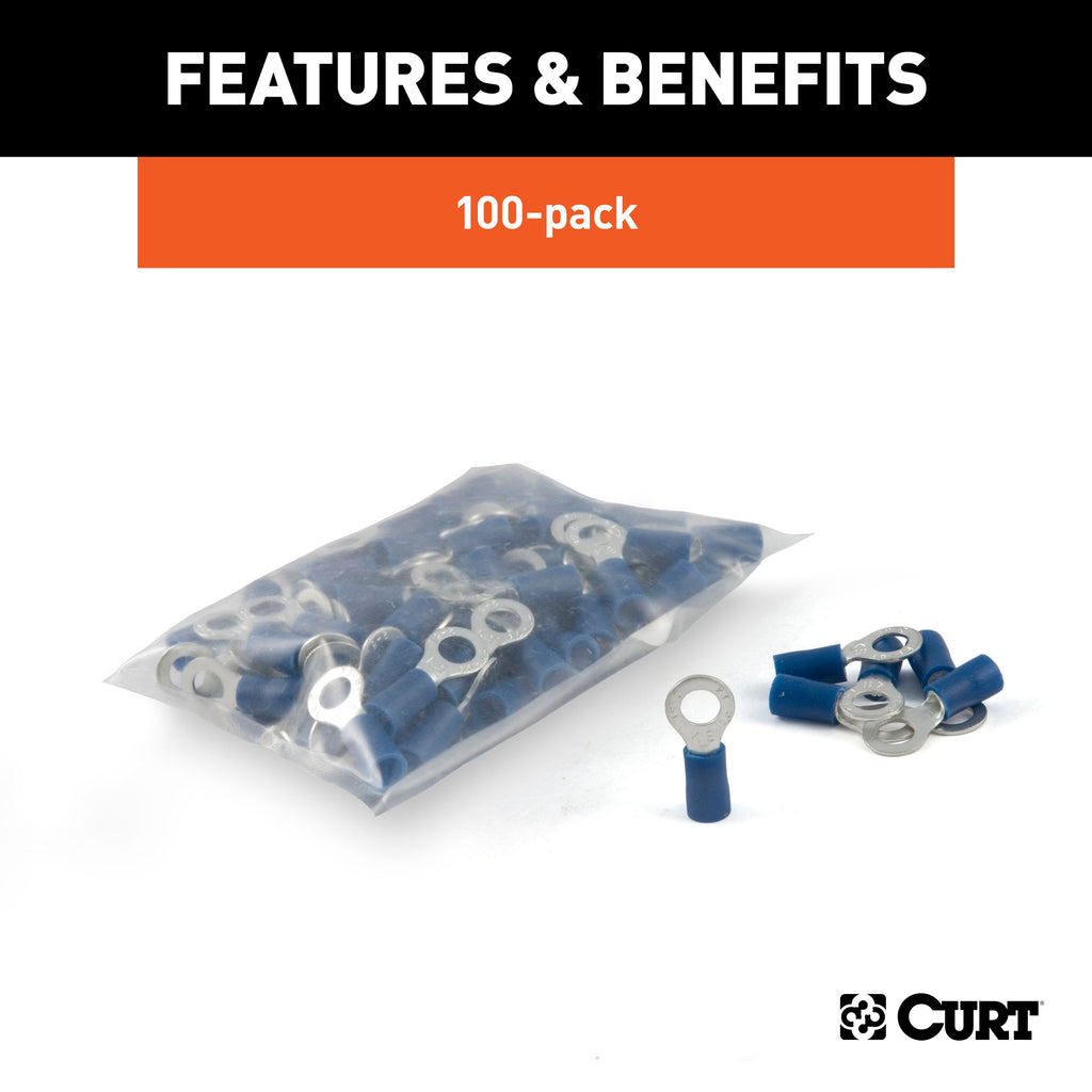 CURT 59521 Ring Terminals (16-14 Wire Gauge, #10 Stud Size, 100-Pack)