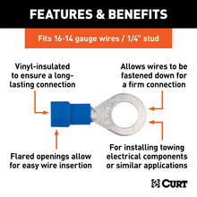 Load image into Gallery viewer, CURT 59522 Ring Terminals (16-14 Wire Gauge, 1/4" Stud Size, 100-Pack)