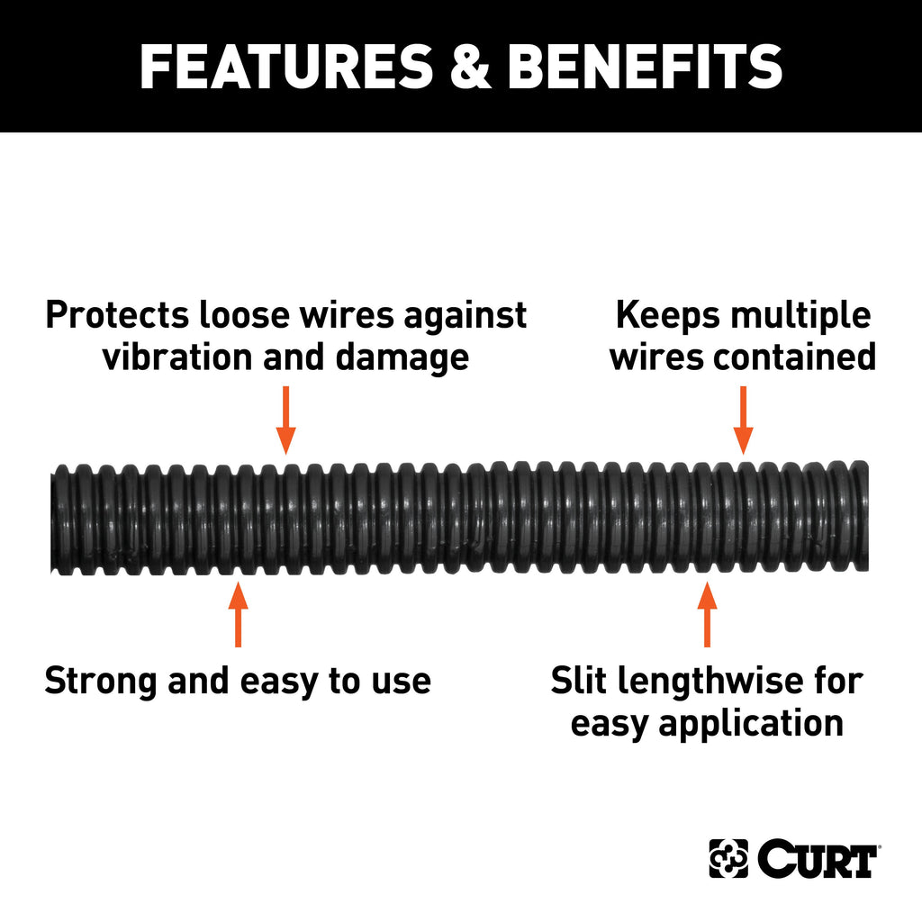 CURT 59826 1/2" Convoluted Slit Loom Tubing (1' Increments)