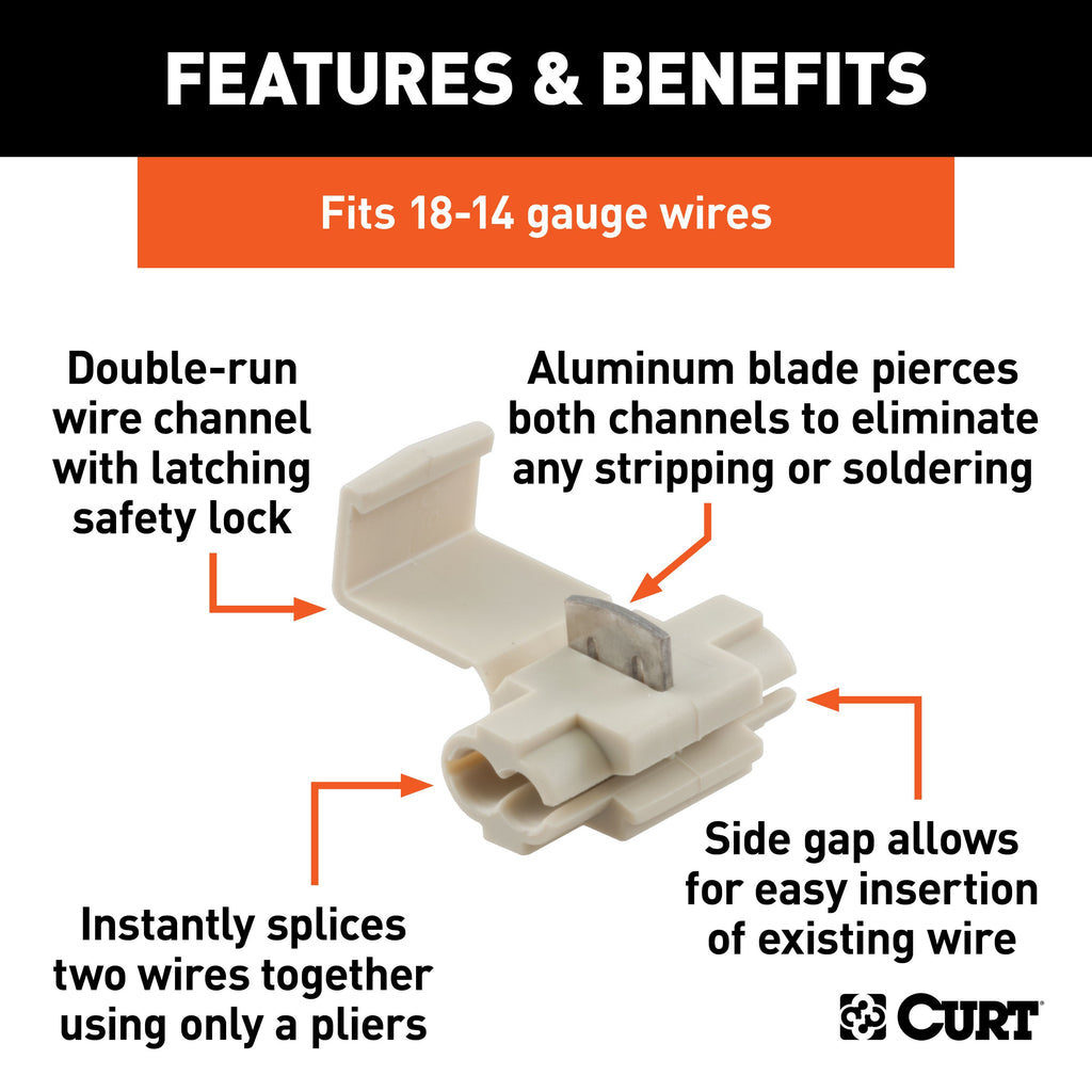 CURT 59906 Snap Lock Double-Run Tap Connectors (18-14 Wire Gauge, 100-Pack)