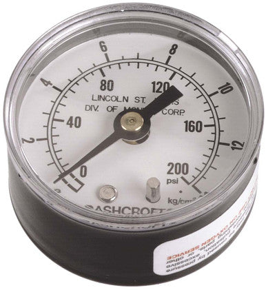 Lincoln Industrial 600401 Pressure Gauge for Air Regulators, 1/4 NPT Male Back Mount Thread, 0 to 200 PSI Pressure
