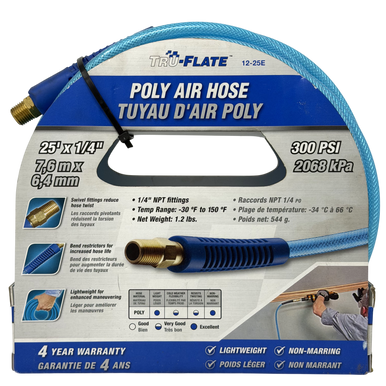 Tru-Flate 12-25E Poly Air Hose, 1/4" x 50', 300PSI - 1/4" NPT