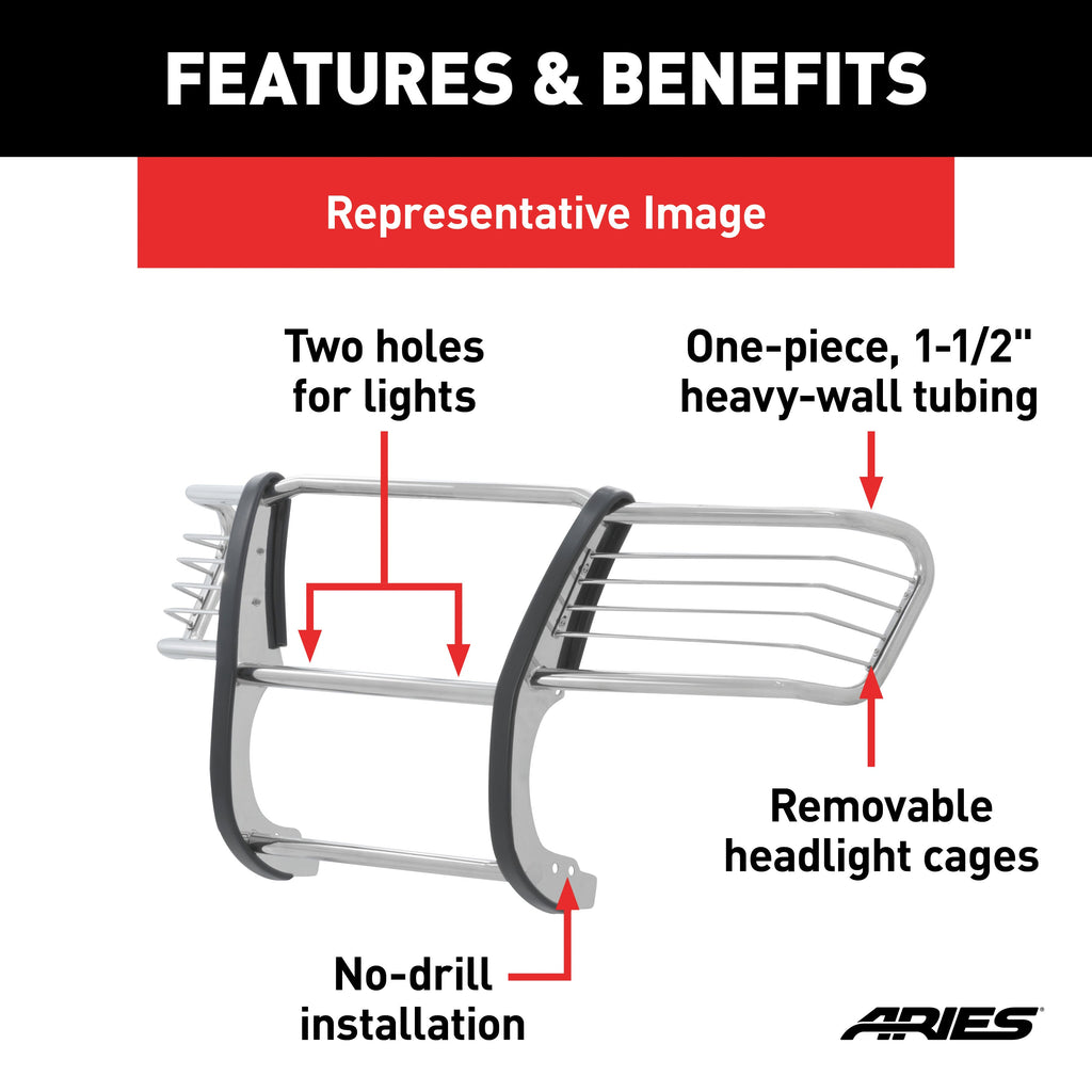 ARIES 6057-2 Polished Stainless Grille Guard; Select Honda Ridgeline - Truck Part Superstore