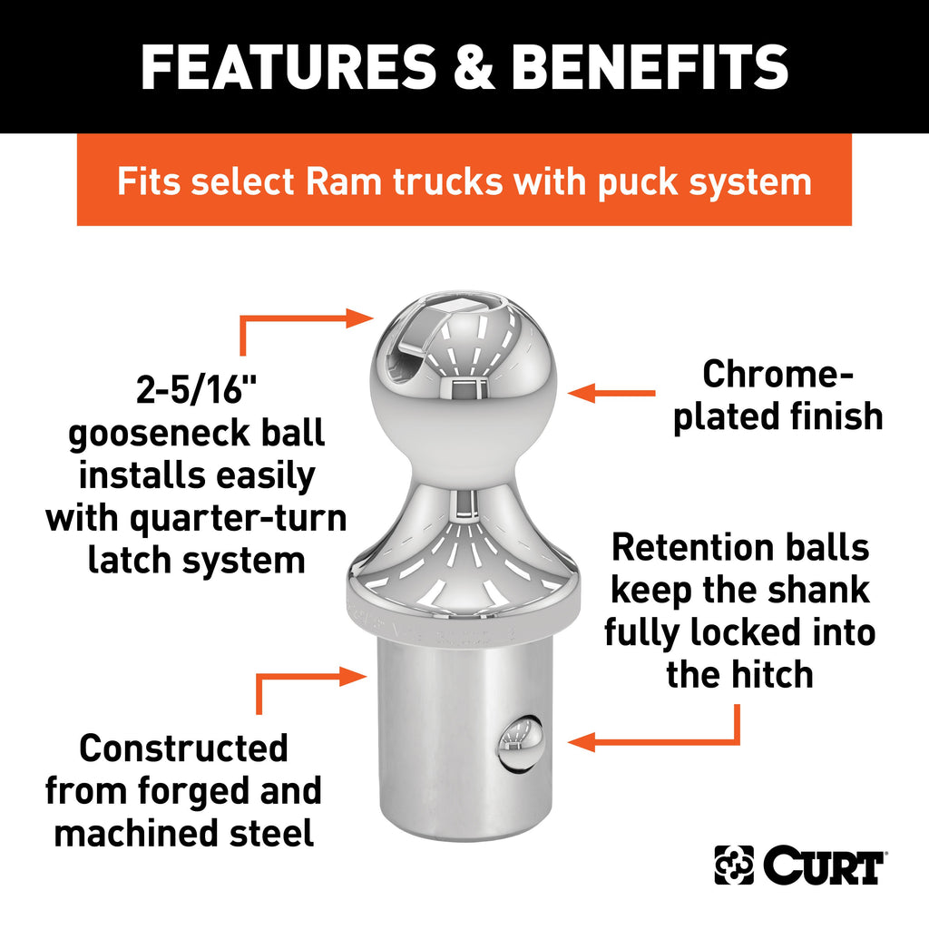 CURT 60601 OEM Puck System 2-5/16" Gooseneck Ball, Ram (30K)