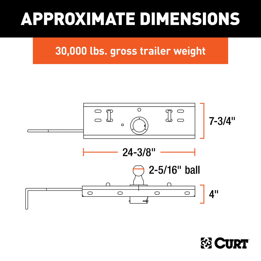 CURT 60607 Double Lock Gooseneck Hitch, 2-5/16" Ball, 30K (Brackets Required) for Select Chevrolet C1500, Chevrolet C2500, Chevrolet C3500, Chevrolet K1500, Chevrolet K2500, Chevrolet K3500, Chevrolet Silverado 1500, Chevrolet Silverado Classic,