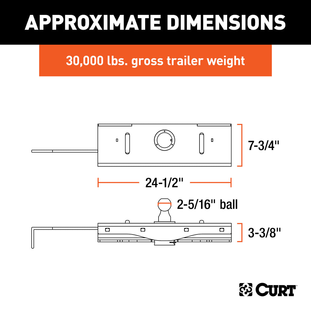 CURT 60611 Double Lock EZr Gooseneck Hitch, 2-5/16" Ball, 30K (Brackets Required) for Select Chevrolet Silverado HD, Chevrolet Silverado HD, GMC Sierra HD, GMC Sierra HD
