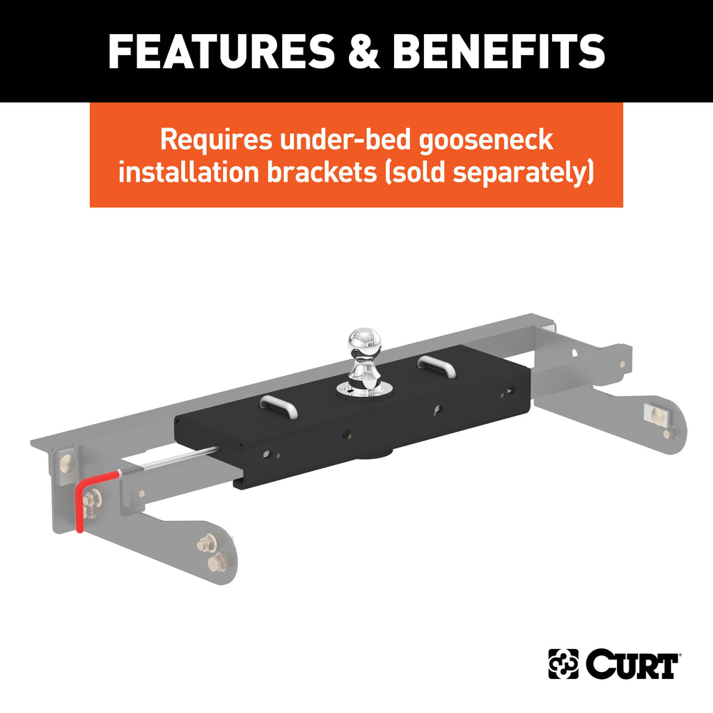 CURT 60611 Double Lock EZr Gooseneck Hitch, 2-5/16" Ball, 30K (Brackets Required) for Select Chevrolet Silverado HD, Chevrolet Silverado HD, GMC Sierra HD, GMC Sierra HD