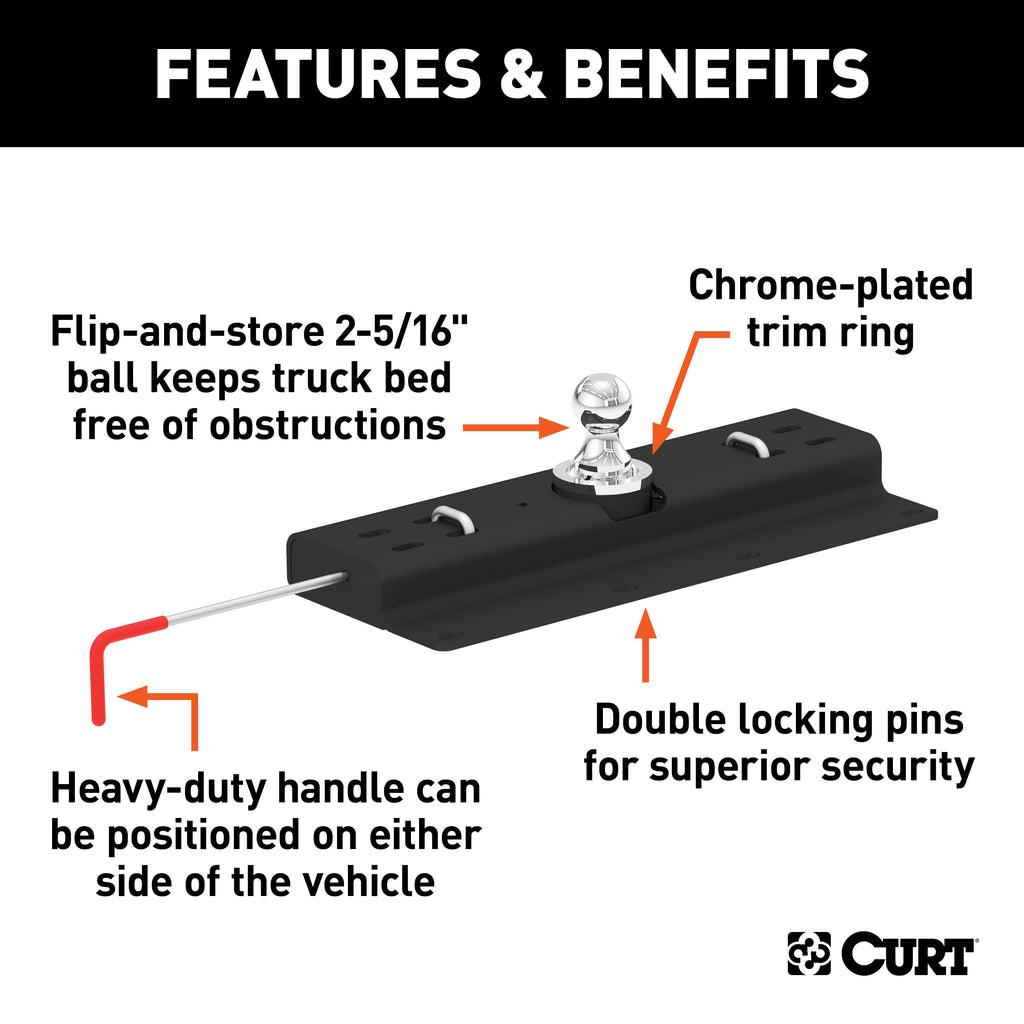 CURT 60615 Double Lock Gooseneck Hitch, 2-5/16" Ball, 30K (Brackets Required) for Select Chevrolet Silverado 1500, Chevrolet Silverado LD, GMC Sierra 1500, GMC Sierra Limited