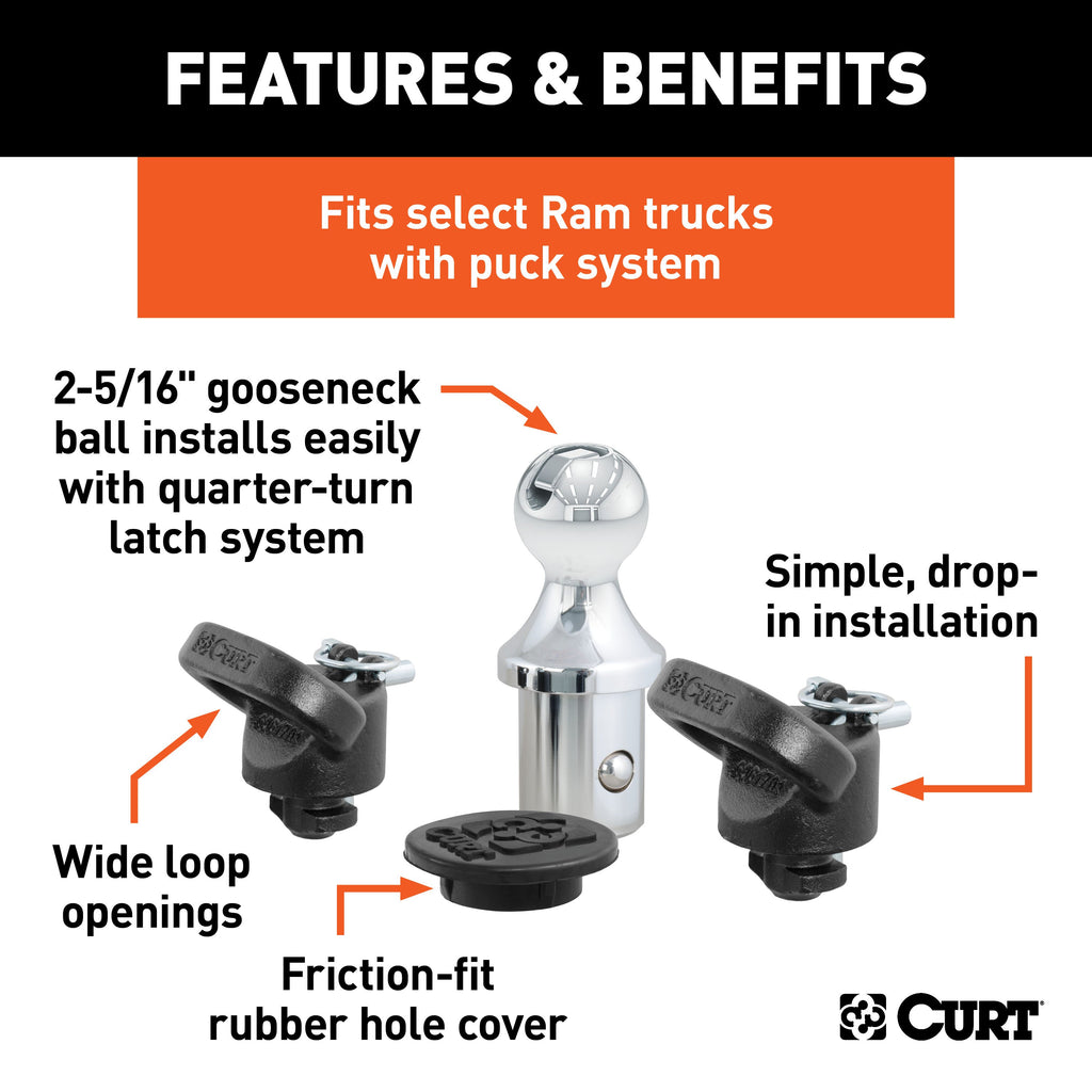 CURT 60618 OEM Puck System 2-5/16" Gooseneck Kit, Ram (30K) for Select Ram 2500, Ram