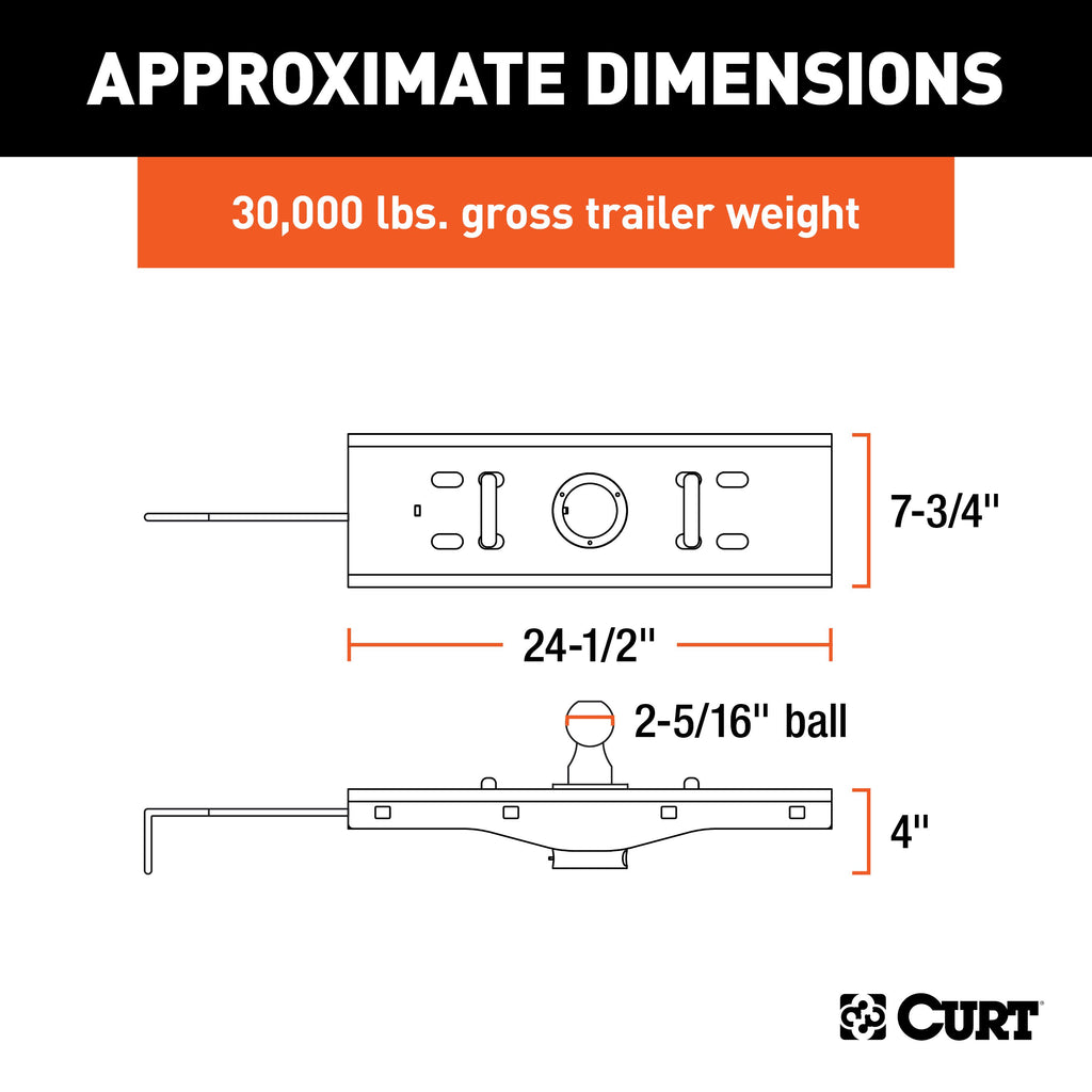 CURT 60619 Double Lock EZr Gooseneck Hitch, 2-5/16" Ball, 30K (Brackets Required) for Select Chevrolet Silverado 2500, Chevrolet Silverado HD, Chevrolet Silverado HD Classic, Chevrolet Silverado 3500, Chevrolet Silverado Classic, Chevrolet Silverado HD,