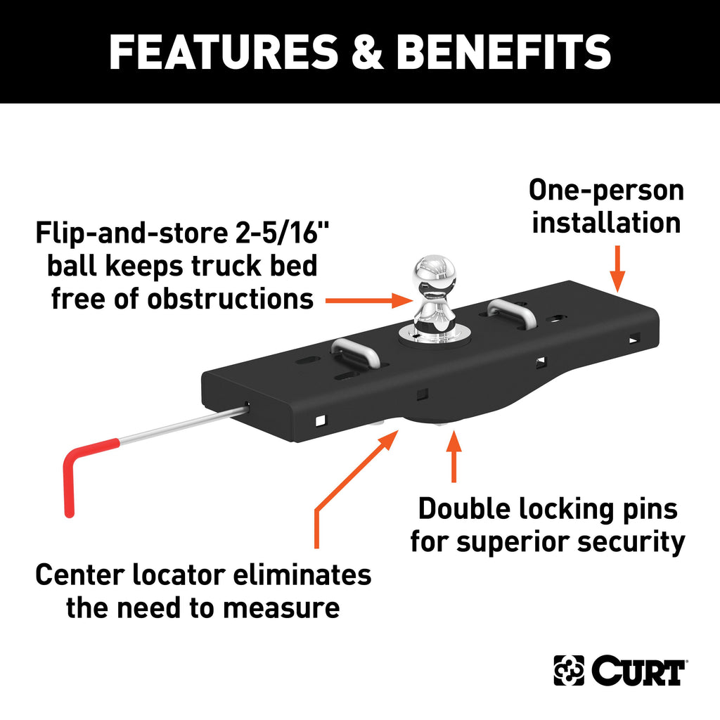 CURT 60619 Double Lock EZr Gooseneck Hitch, 2-5/16" Ball, 30K (Brackets Required) for Select Chevrolet Silverado 2500, Chevrolet Silverado HD, Chevrolet Silverado HD Classic, Chevrolet Silverado 3500, Chevrolet Silverado Classic, Chevrolet Silverado HD,