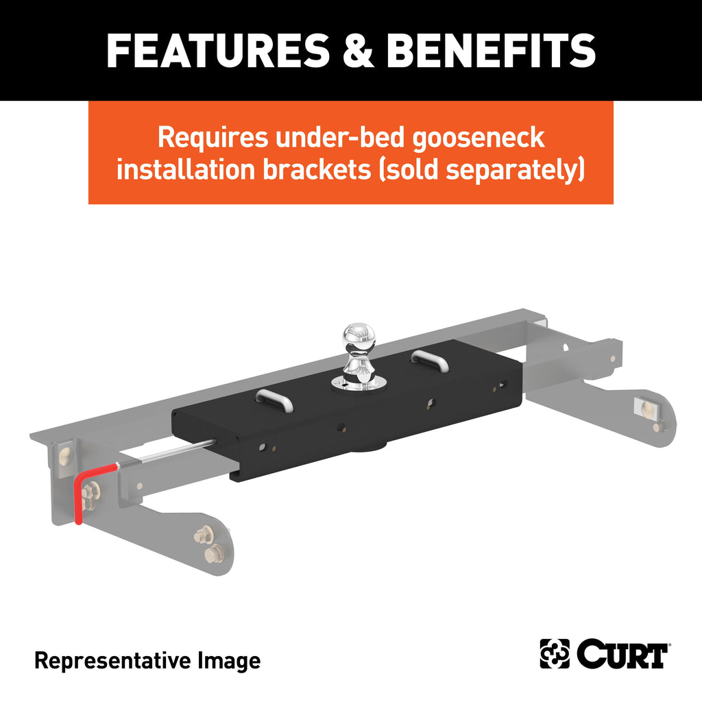 CURT 60619 Double Lock EZr Gooseneck Hitch, 2-5/16" Ball, 30K (Brackets Required) for Select Chevrolet Silverado 2500, Chevrolet Silverado HD, Chevrolet Silverado HD Classic, Chevrolet Silverado 3500, Chevrolet Silverado Classic, Chevrolet Silverado HD,