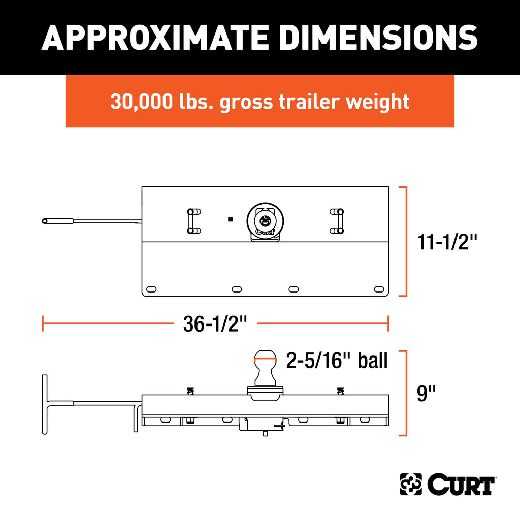 CURT 60620 Double Lock Gooseneck Hitch, 2-5/16" Ball, 30K (Brackets Required) for Select Nissan TITAN
