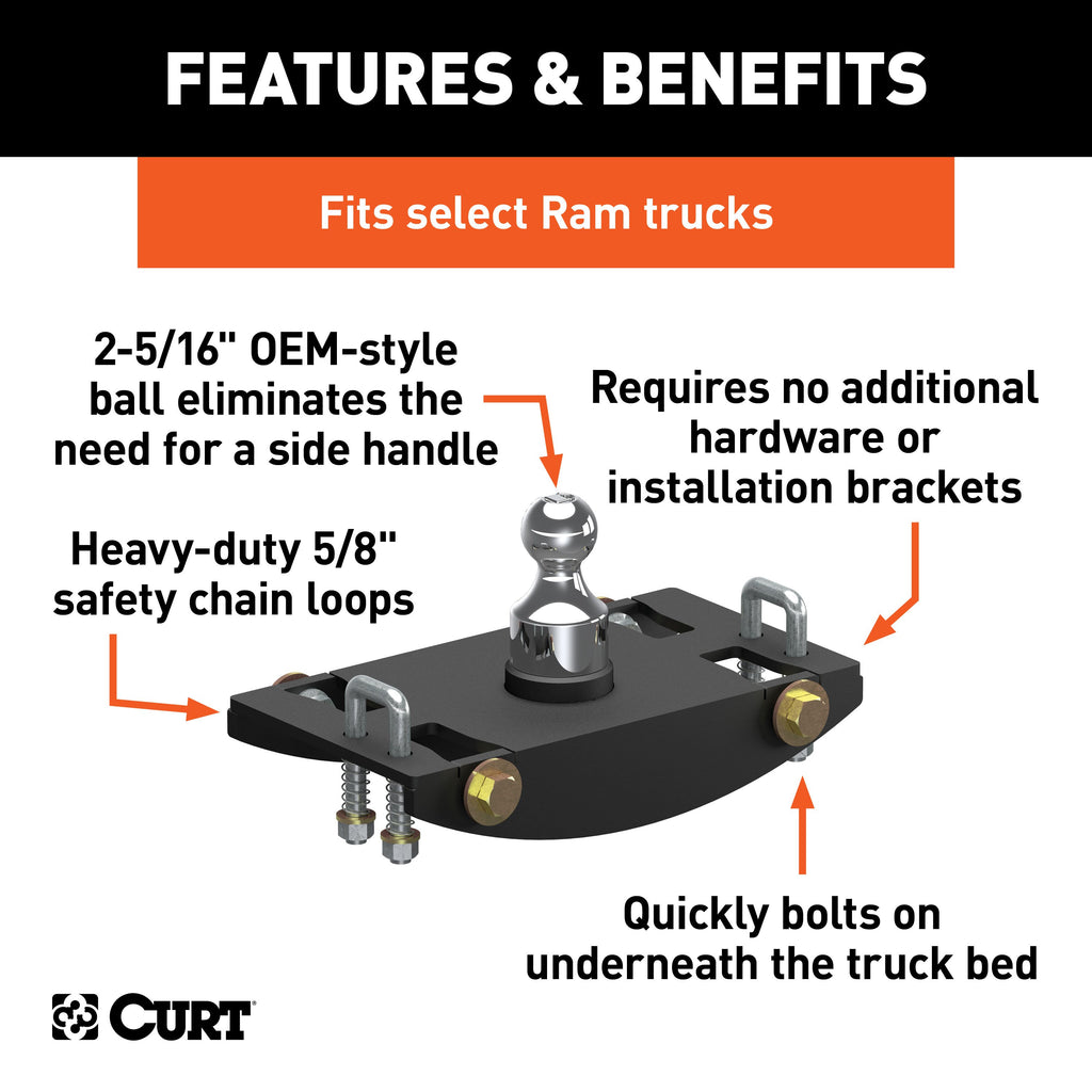 CURT 60633 OEM-Style Gooseneck Hitch, Select Ram 2500, 3500