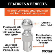 Load image into Gallery viewer, CURT 60634 OEM Puck System 3" Gooseneck Ball, Chevrolet, Ford, GMC, Nissan, Ram (38K)