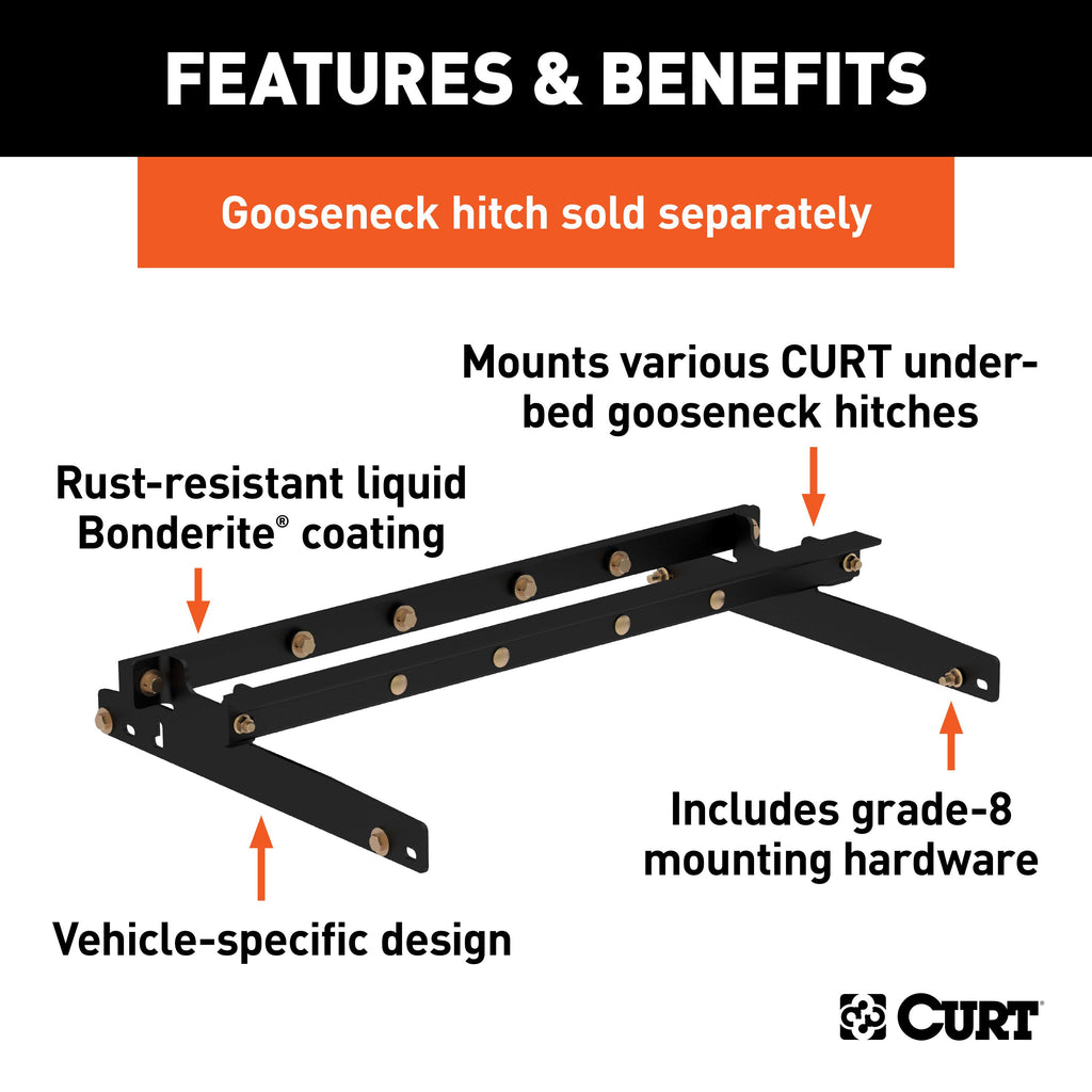 CURT 60635 Under-Bed Gooseneck Installation Brackets, Select Dodge Ram 1500, 2500, 3500