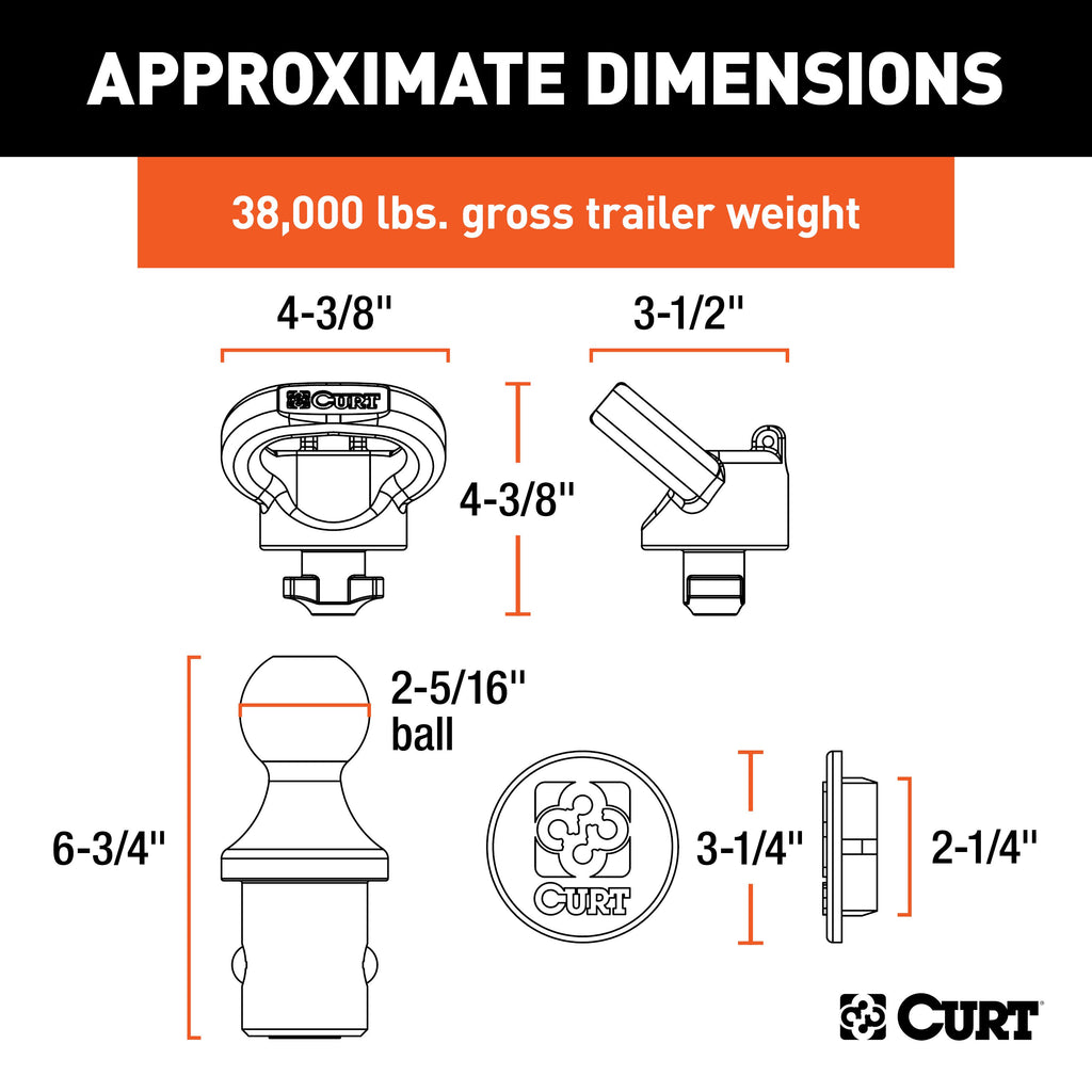 CURT 60638 OEM Puck System 2-5/16" Gooseneck Kit, Ram (38K) for Select Ram 2500, Ram