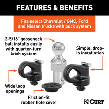 Load image into Gallery viewer, CURT 60639 OEM Puck System 2-5/16" Gooseneck Kit, Chevrolet, Ford, GMC, Nissan (38K) for Select Chevrolet Silverado HD, Chevrolet Silverado HD, Ford F-250 Super Duty, Ford F-350 Super Duty, Ford F-450 Super Duty, GMC Sierra HD, GMC Sierra HD, Nissan