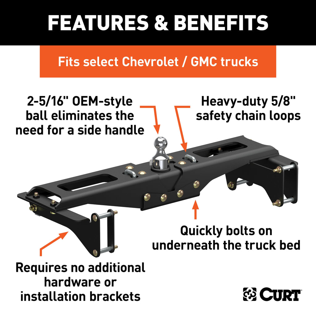 CURT 60642 OEM-Style Gooseneck Hitch, Select Chevrolet Silverado, GMC Sierra 2500, 3500 HD