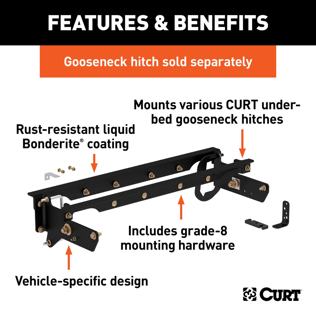 CURT 60644 Under-Bed Gooseneck Installation Brackets, Select Ford F-250, F-350, F-450