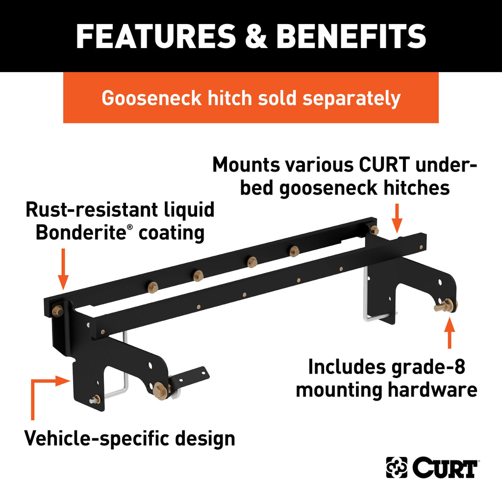 CURT 60652 Under-Bed Gooseneck Install Brackets, Select Silverado, Sierra 1500, 2500, 3500