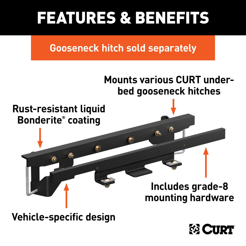 CURT 60657 Double Lock Gooseneck Install Brackets, Select Dodge, Ram 1500, w/ Coil Springs