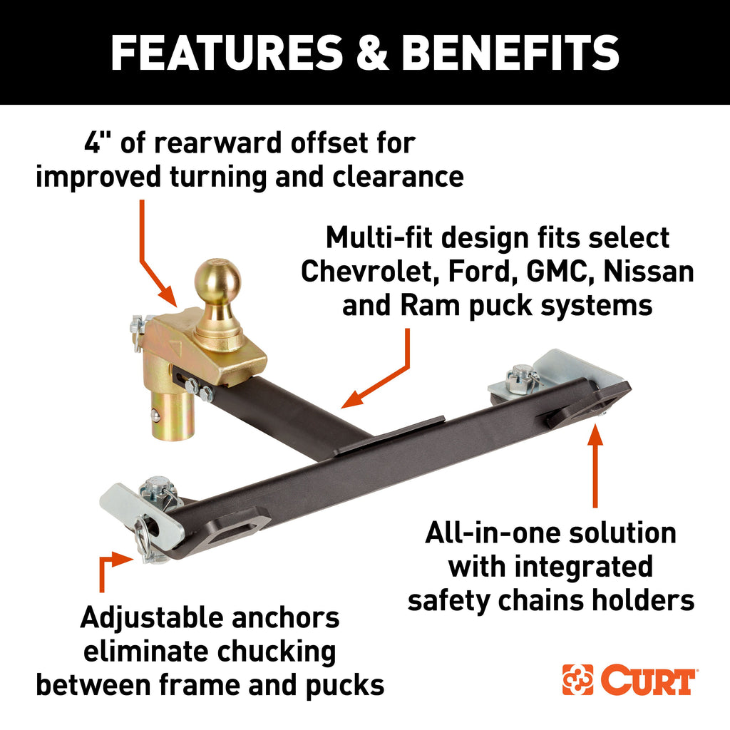 CURT 60663 Multi-Fit OEM Puck System Gooseneck Ball with 4" Offset for Select Chevrolet Silverado HD, Chevrolet Silverado HD, Ford F-250 Super Duty, Ford F-350 Super Duty, Ford F-450 Super Duty, GMC Sierra HD, GMC Sierra HD, Nissan TITAN XD, Ram 2500, Ram