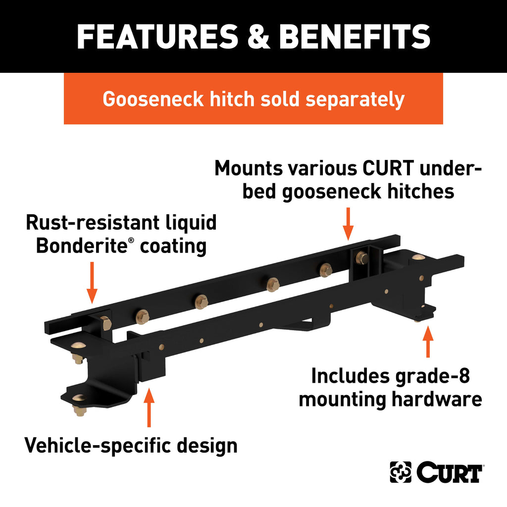 CURT 60667 Double Lock Gooseneck Installation Brackets, Select Toyota Tundra, 6.5-Foot Bed