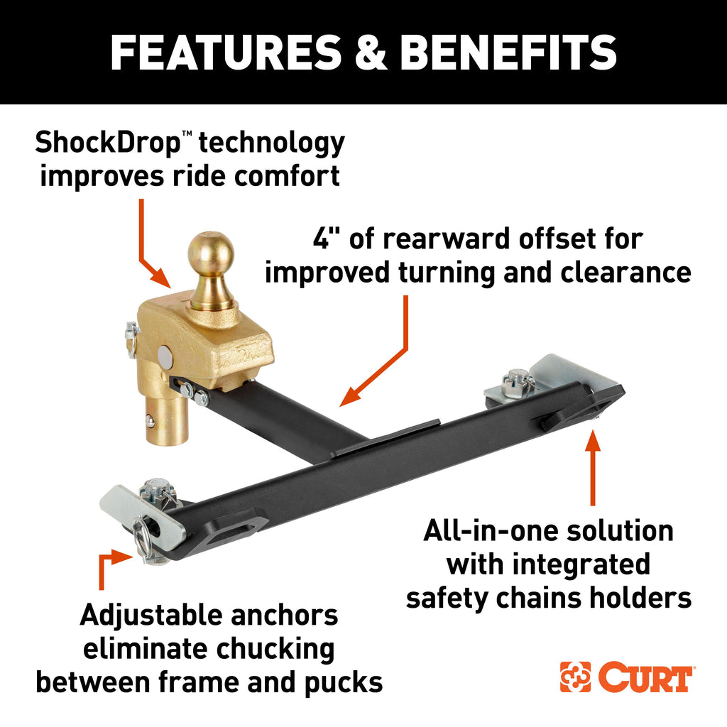 CURT 60668 RockerBall Multi-Fit OEM Puck System Gooseneck Ball with 4" Offset for Select Chevrolet Silverado HD, Chevrolet Silverado HD, Ford F-250 Super Duty, Ford F-350 Super Duty, Ford F-450 Super Duty, GMC Sierra HD, GMC Sierra HD, Nissan TITAN XD,