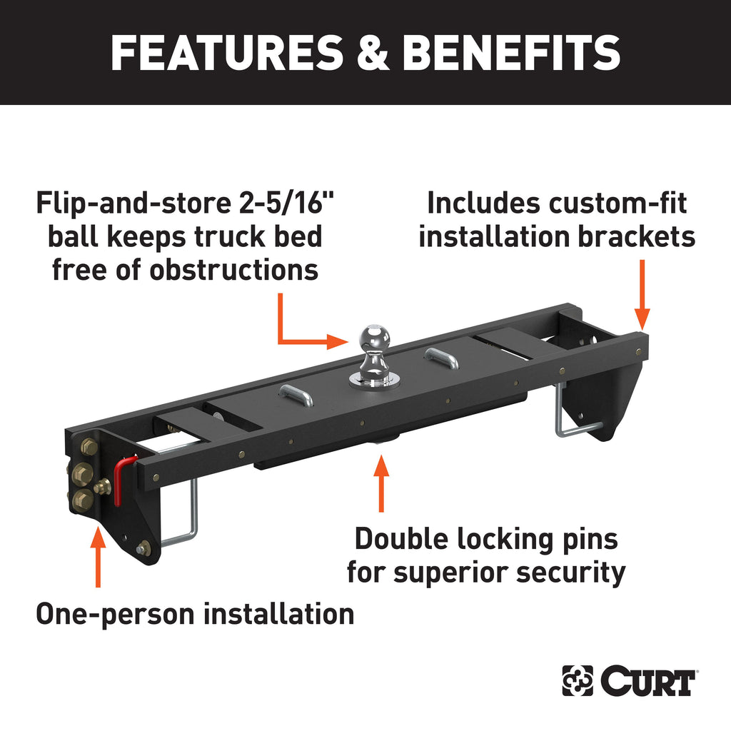 CURT 60690 Double Lock EZr Gooseneck Hitch Kit with Brackets, Select Silverado, Sierra HD