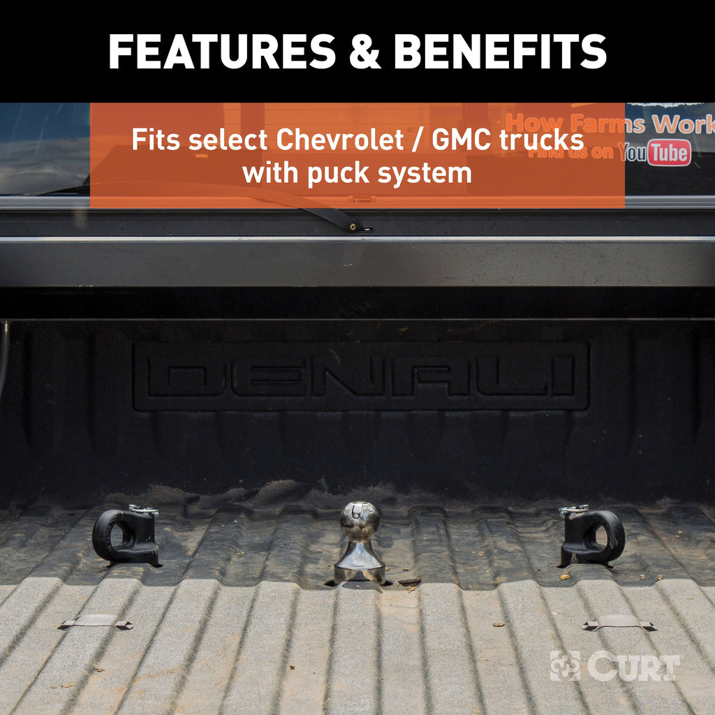CURT 60691 OEM Puck System Gooseneck Safety Chain Anchors, Chevy, Ford, GMC, Nissan (38K) for Select Chevrolet Silverado HD, Chevrolet Silverado HD, Ford F-250 Super Duty, Ford F-350 Super Duty, Ford F-450 Super Duty, GMC Sierra HD, GMC Sierra HD, Nissan
