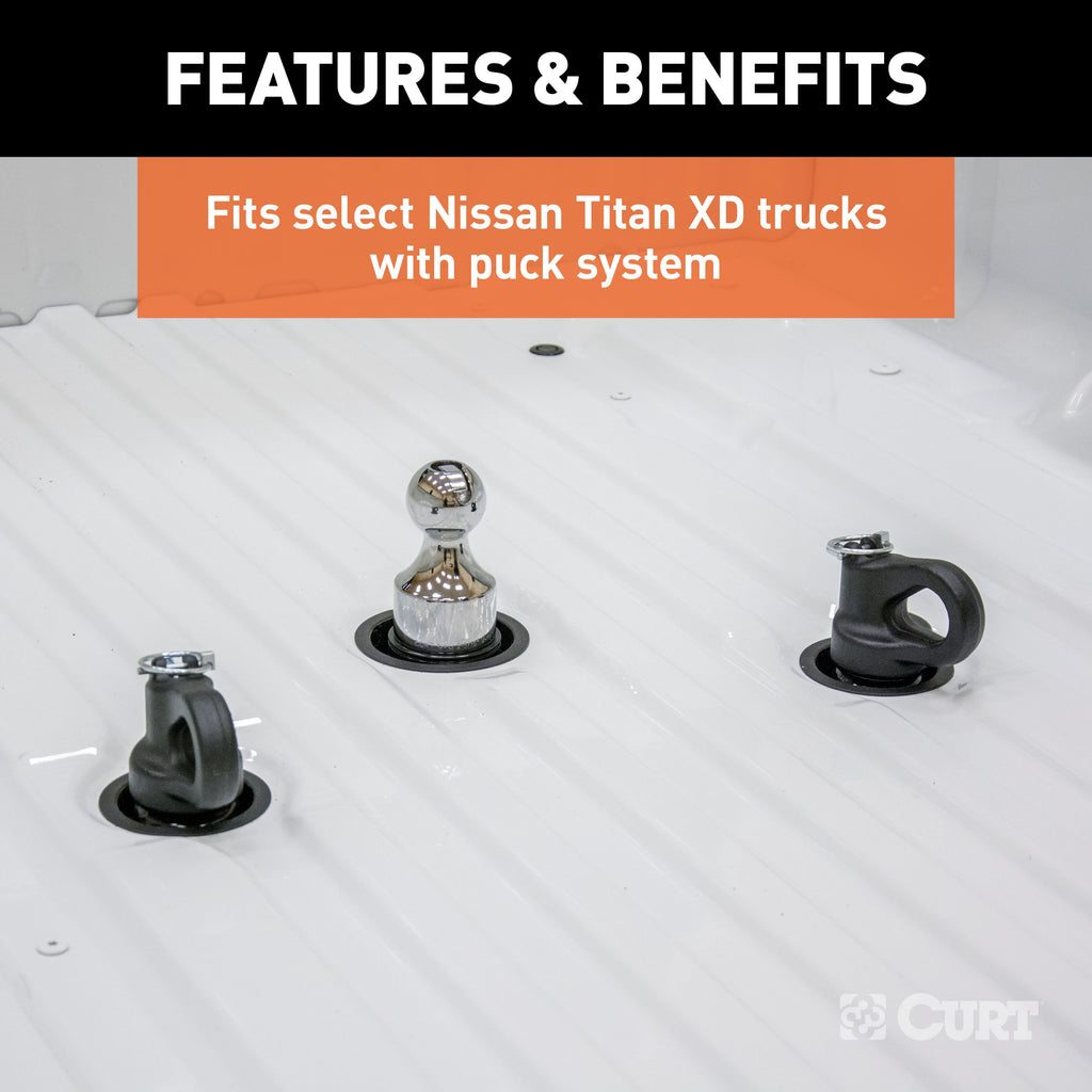 CURT 60691 OEM Puck System Gooseneck Safety Chain Anchors, Chevy, Ford, GMC, Nissan (38K) for Select Chevrolet Silverado HD, Chevrolet Silverado HD, Ford F-250 Super Duty, Ford F-350 Super Duty, Ford F-450 Super Duty, GMC Sierra HD, GMC Sierra HD, Nissan