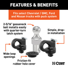 Load image into Gallery viewer, CURT 60692 OEM Puck System 2-5/16" Gooseneck Kit, Chevrolet, Ford, GMC, Nissan (30K) for Select Chevrolet Silverado HD, Chevrolet Silverado HD, Ford F-250 Super Duty, Ford F-350 Super Duty, Ford F-450 Super Duty, GMC Sierra HD, GMC Sierra HD, Nissan