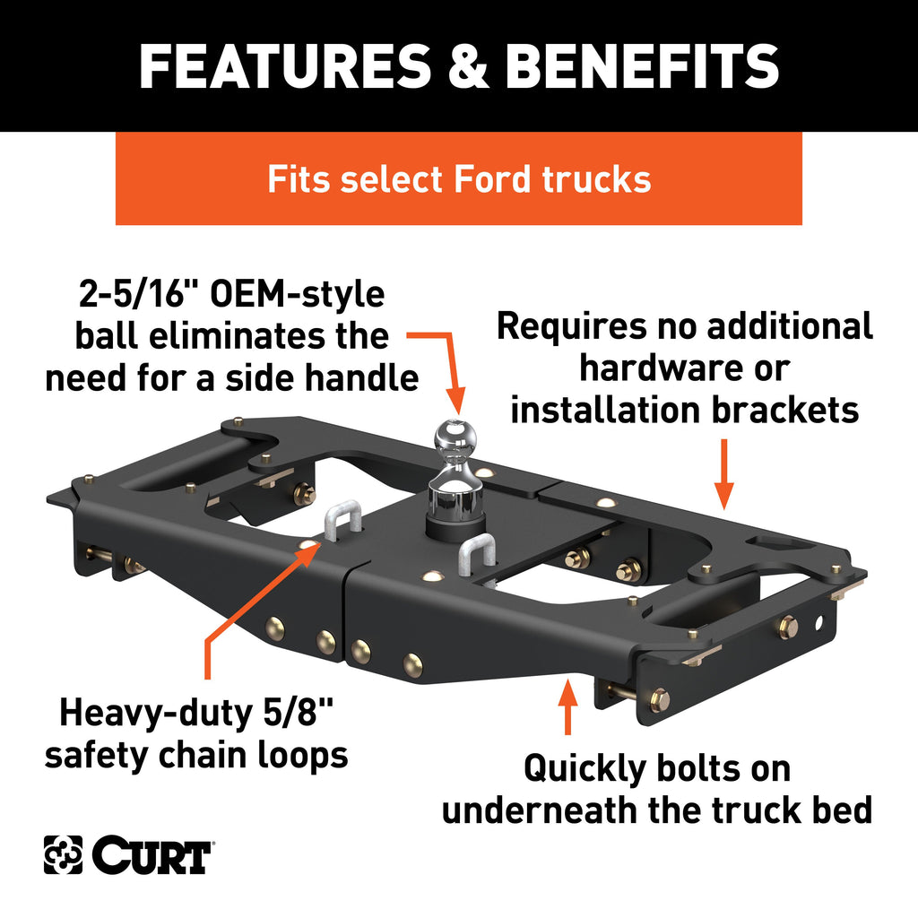 CURT 60702 OEM-Style Gooseneck Hitch, Select Ford F-250, F-350, F-450 Super Duty