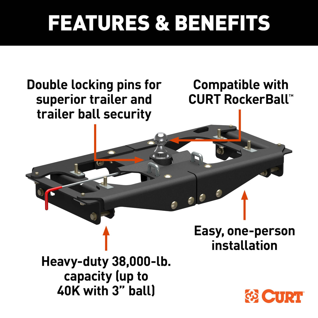 CURT 60703 PowerHaul Double Lock Gooseneck Hitch, Fits Select Ford F-250, F-350, F-450