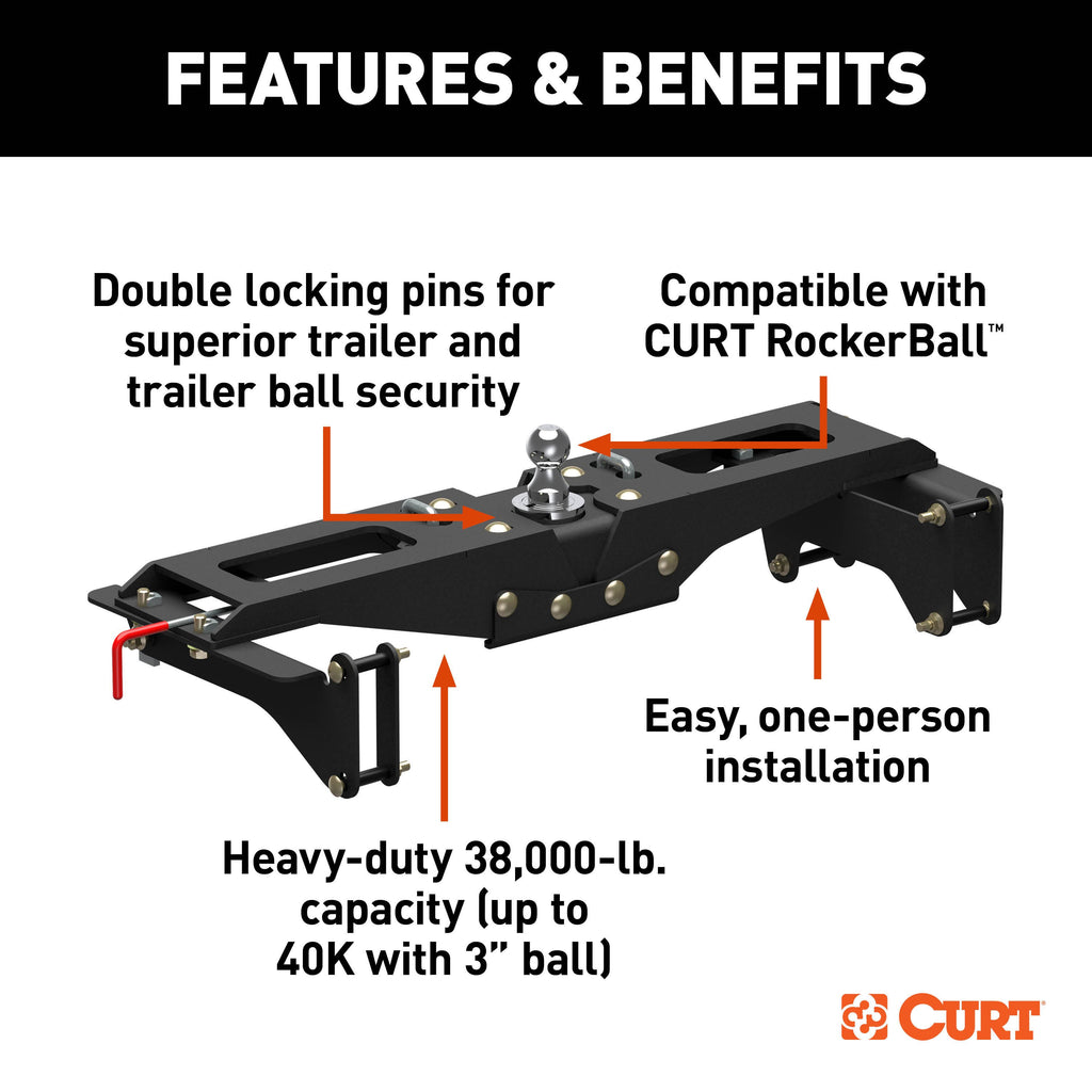 CURT 60704 PowerHaul Double Lock Gooseneck Hitch, Fits Select Chevy Silverado, GMC Sierra