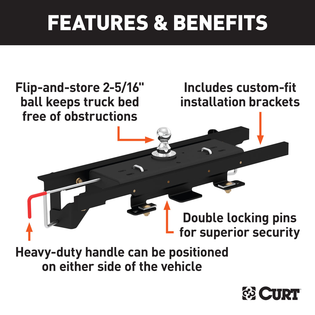 CURT 60731 Double Lock Gooseneck Hitch Kit with Brackets, Select Ram 1500, Air Suspension
