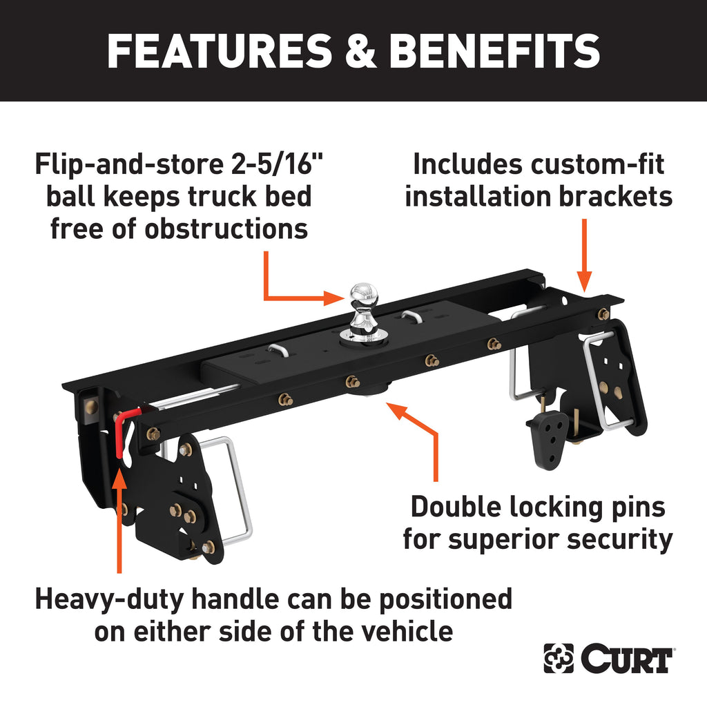 CURT 60732 Double Lock Gooseneck Hitch Kit with Brackets, Select Dodge, Ram 2500, 3500