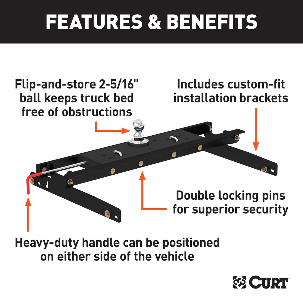 CURT 60734 Double Lock Gooseneck Hitch Kit with Brackets, Select Dodge Ram 1500, 2500, 3500