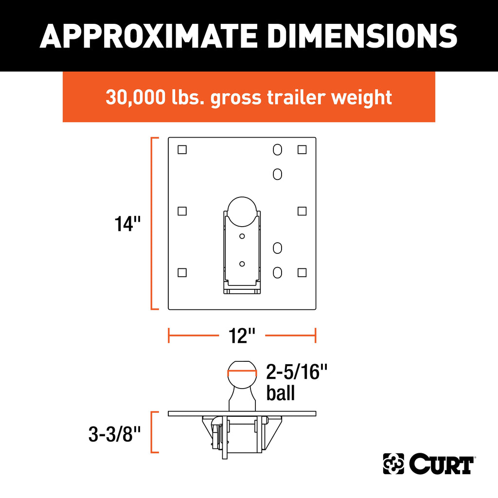 CURT 61052 Over-Bed Folding Ball Gooseneck Hitch for Select Chevrolet C1500, Chevrolet C2500, Chevrolet C3500, Chevrolet K1500, Chevrolet K2500, Chevrolet K3500, Chevrolet Silverado 1500, Chevrolet Silverado Classic, Chevrolet Silverado 2500, Chevrolet